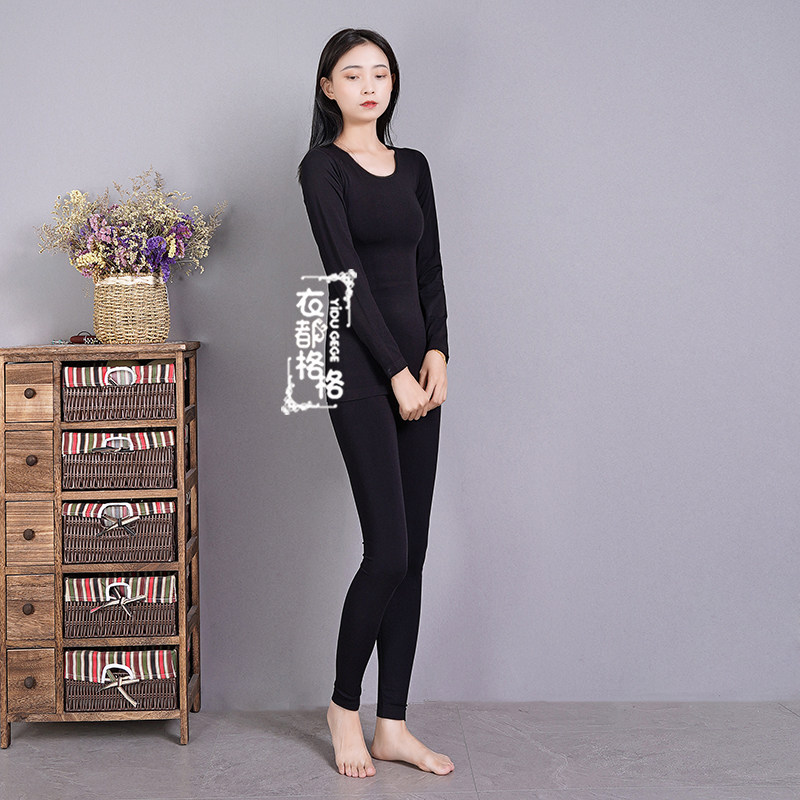 Clothing grid anti-season clearance autumn suit underwear set long sleeve thin stretch
