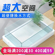 Turtle tank with sun table feeding box Villa household turtle special turtle basin Double-layer land and water glass small fish tank