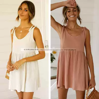 Swimsuit Bikini beach vacation sexy solid color cotton and linen exposed sundress sundress short skirt beach skirt female