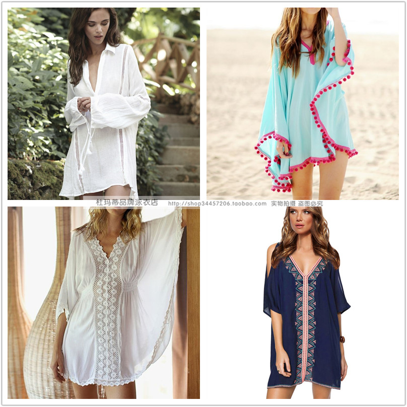 Seaside vacation loose cutout crochet bikini swimsuit jacket overshirt cotton sunscreen vacation beach skirt woman