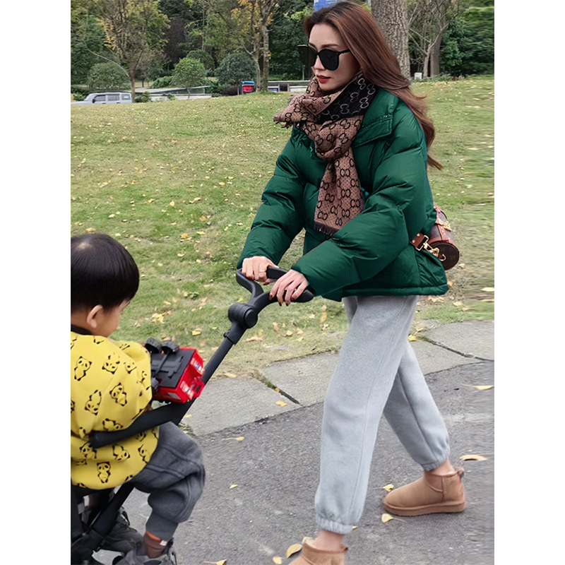 Green down Jacket Winter Straight Thickeneded Short Loose Stand Collar New Korean Style Small Bread Outwear