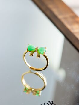 S925 sterling silver three-dimensional african jade love bow ring