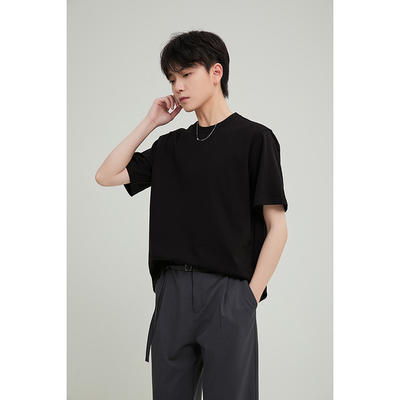 HISHER petite neutral style [Buoyancy Style] Shoulder basic cool solid color short-sleeved T-shirt out of the counter