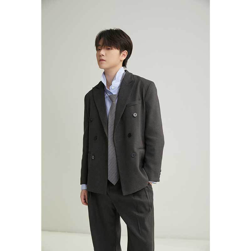 Hisher Coming-Out Style Petite Unisex Deep Charcoal Gray Commuter Slim-Fit Classic Double-Breasted Waist-Cinching Suit Hisher Coming-Out Style Petite Unisex Deep Charcoal Gray Commuter Slim-Fit Classic Double-Breasted Waist-Cinching Suit
