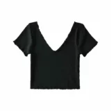 Европейский и американский стиль летние новые и задние деревянные серьги с V-образным вырезом Slim Short T-Sitch Ribbed Cotton Elastic