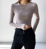 Брендовый хлопковый базовый приятный телу эластичный лонгслив, короткая приталенная одежда для йоги, европейский стиль, в обтяжку