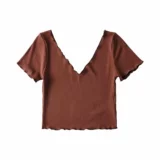 Европейский и американский стиль летние новые и задние деревянные серьги с V-образным вырезом Slim Short T-Sitch Ribbed Cotton Elastic