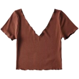 Европейский и американский стиль летние новые и задние деревянные серьги с V-образным вырезом Slim Short T-Sitch Ribbed Cotton Elastic