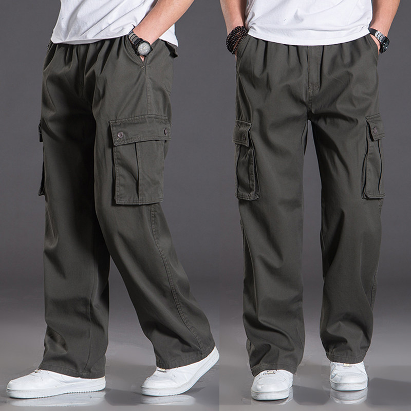 Plus Fattening Code Casual Pants Men's Thick men Multi-pocket work pants Tant large number loose straight cylinder autumn winter long pants