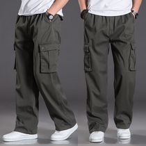Fatten plus size casual pants mens thick mens multi-pocket oversize straight straight autumn and winter trousers