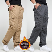 Winter plus velvet thickened mens cotton pants wear loose cotton casual tooling multi-pocket large size cold-proof trousers