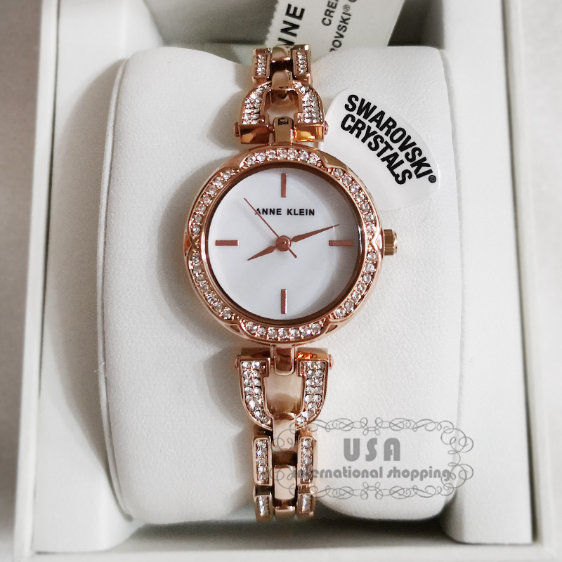 American Anne Klein Ak Watch Rose Gold White Mother-Of-Pearl Dial Inlaid with Swarovski Diamond Women's Watch 3152
