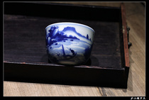 Green Flowers Chai Kiln Mountain water cup Sleeping Foot Concave Bottom Fishing high Spictured Town artisanal lagoon hand-drawn tea set