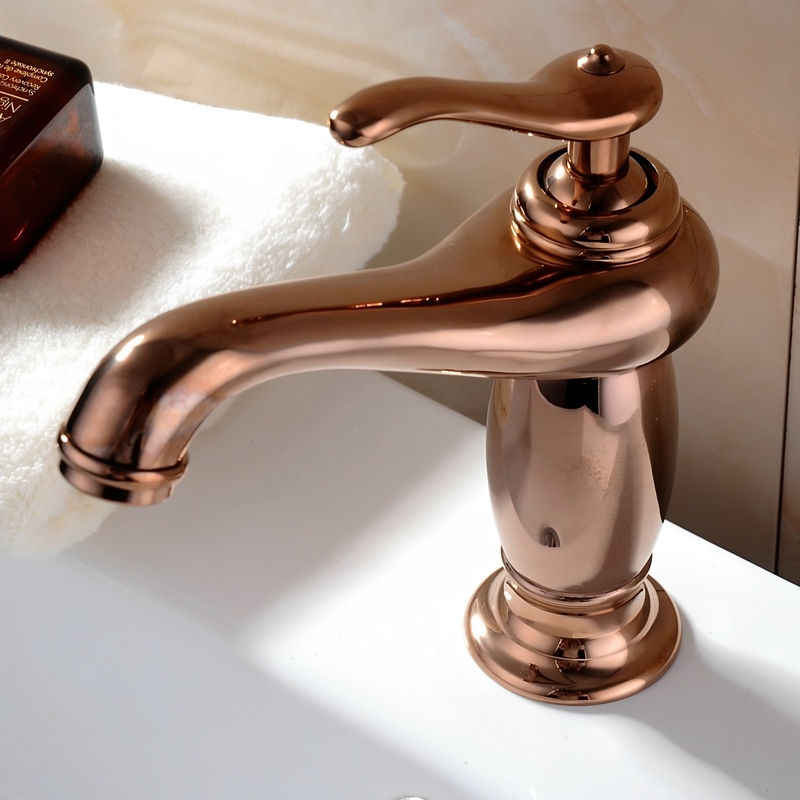 Rose Gold Bathroom Sink Faucet, All-Copper Hot and Cold Water Single-Handle European-Style Washbasin Single-Hole Vintage Faucet
