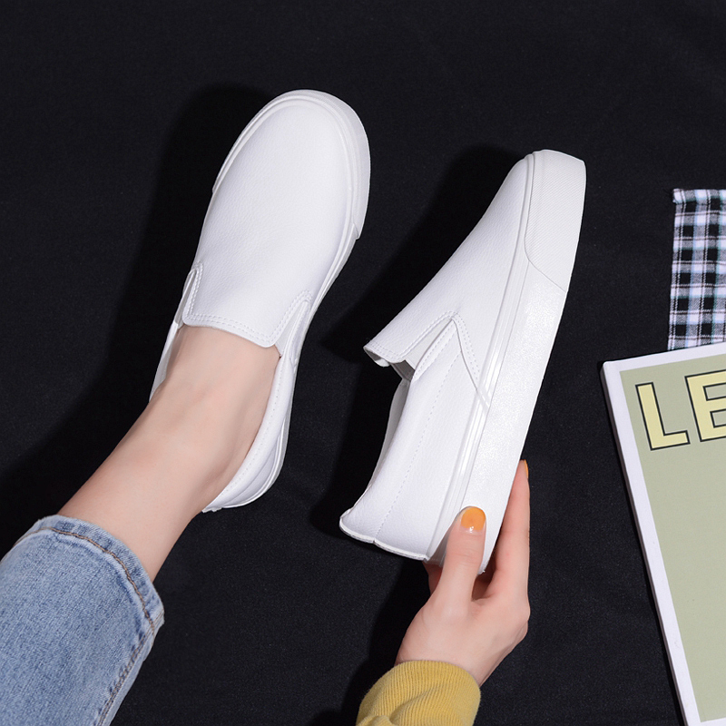 Summer and Autumn Breathable Soft Leather Thick-Soled Slip-On White Shoes for Women, Versatile Loafers, Slip-On Lazy Casual Women's Shoes Summer and Autumn Breathable Soft Leather Thick-Soled Slip-On White Shoes for Women, Versatile Loafers, Slip-On Lazy Casual Women's Shoes