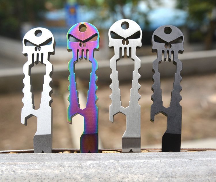 Stainless Steel Skull Tactical Crowbar EDC Carry-on Pocket Multifunction Tool Key Buttoning Stick with nail opener