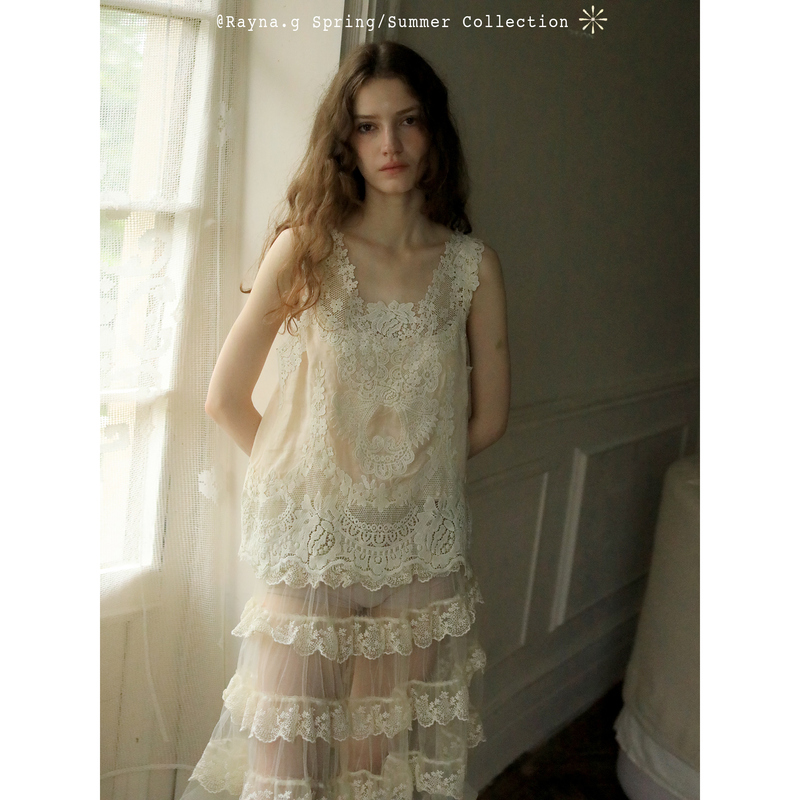 Rayna.G/Reina Ji Ramie Lace Shirt/Vest Summer New Style Commuter Fashion Versatile Top
