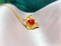 18K gold color gold Mexico natural fire Opal original design Gem lifting necklace Maple Leaf fashion section