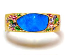 18k gold color gold high jewelry Australian natural gem Opal diamond color treasure bracelet Pure gold craft inlaid