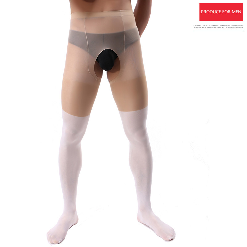 Men's silk stocking men's pants socks male transparent ultra-thin high play socks male fake long cylinder white opening front and back hollowed-out