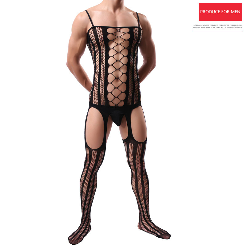 Men's even body silk stocking male body mesh socks ultra-thin high elastic four-sided hollowed-out harness with body netting stockings