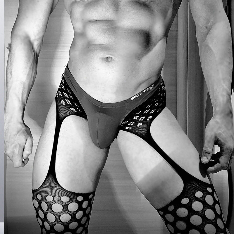 Men's pantyhose net hosiery open crotch around hollowing men's high stretch breathable pantyhose hose holes