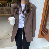 South Korea 2022 Spring Dress New Commuter Small Suit Jacket Woman Double Row Button Fashion Loose 100 Hitch Long Sleeve West Suit Woman