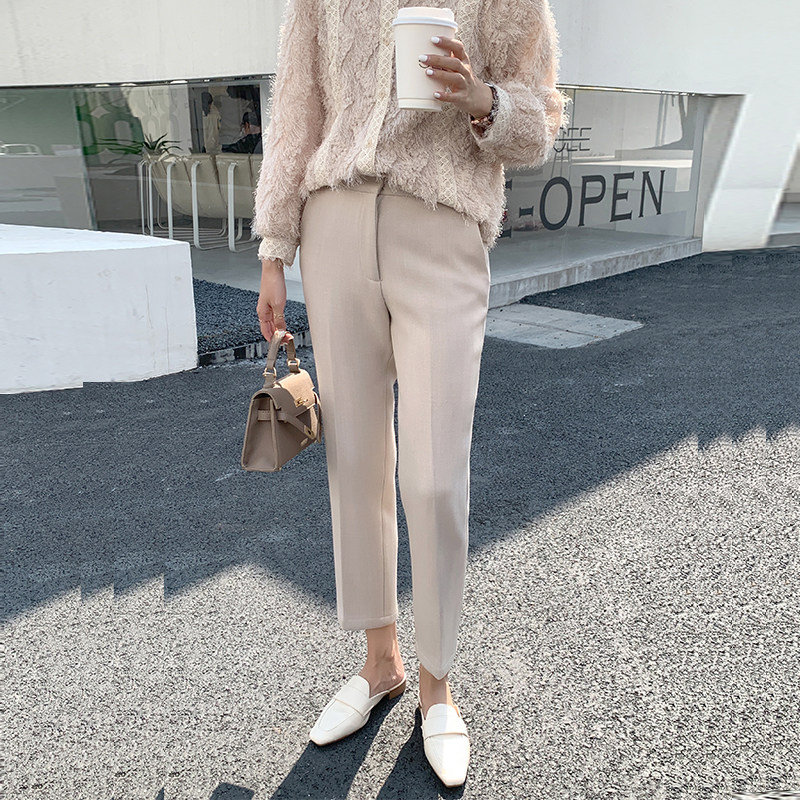 2022 spring and autumn fashion suit pants women's nine-point cigarette pipe pants straight tube thin high waist thickened loose harem cigarette pipe pants