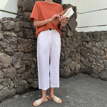 Linen wide leg pants Korean version High waist 90% pants Slim Womens Summer Cotton Linen Casual Loose Straight Cylinder 90% Pants Tide