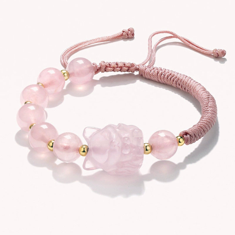 天然 ソルトソースアゲート 彫刻ビーズ（九尾のキツネ）ブレスレット