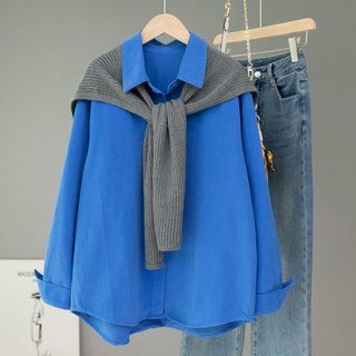 Klein blue pure cotton brushed thickened shirt for women