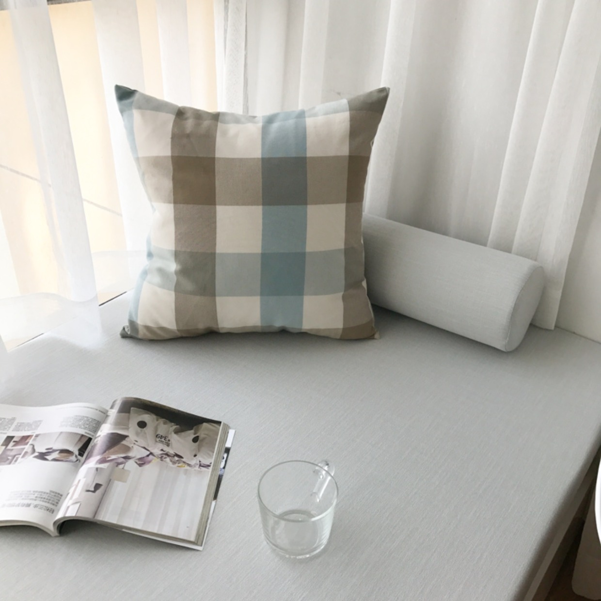 Đơn giản hiện đại màu xanh lưới lớn gối sọc cửa sổ sofa đệm đặt lưới nhỏ trở lại lõi với Địa Trung Hải Gối ngủ đa năng dành cho nhân viên văn phòng