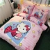 Công chúa HelloKitty bông denim bông phim hoạt hình bộ đồ giường Hello Kitty kt ký túc xá khăn trải giường Mikasa - Bộ đồ giường bốn mảnh
