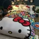 Công chúa HelloKitty bông denim bông phim hoạt hình bộ đồ giường Hello Kitty kt ký túc xá khăn trải giường Mikasa - Bộ đồ giường bốn mảnh