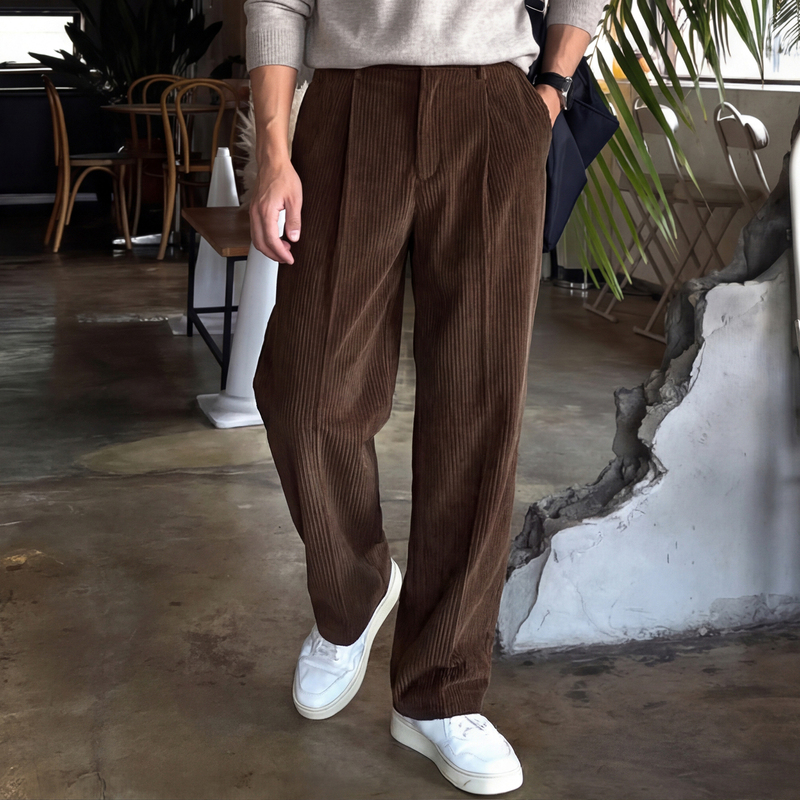 798 Design Brown Corduroy Retro Casual Pants for Men, Spring and Autumn, Versatile, Loose and Drapey Dress Pants