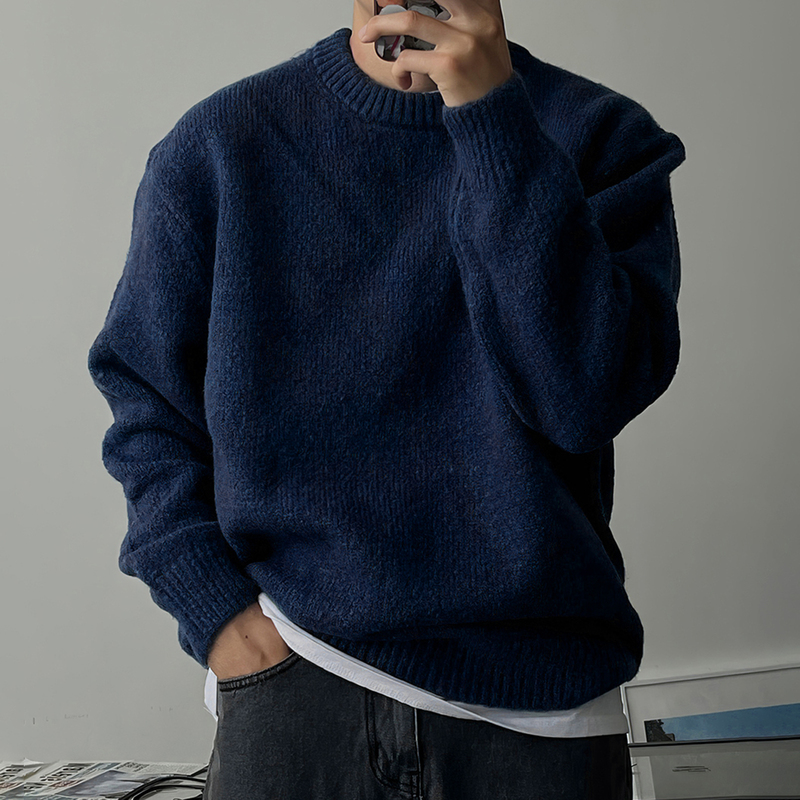 Klein Blue Round Neck Pullover Knit Sweater for Men, Spring and Autumn, Korean Dongdaemun, Thickened Drop Shoulder Sweater Jacket Klein Blue Round Neck Pullover Knit Sweater for Men, Spring and Autumn, Korean Dongdaemun, Thickened Drop Shoulder Sweater Jacket