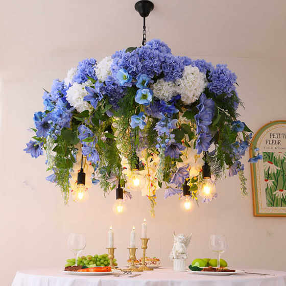 Plant Chandelier Restaurant Decoration Chandelier Blue and White Floral Trendy Bubble House Glass Room Restaurant Ceiling Decoration Light