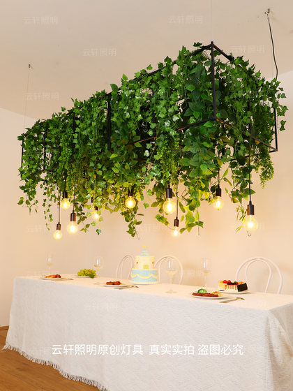 Southeast Asian Pendant Lights with Forest-Themed Green Plants, Decorative Lighting for Restaurants and Hotels, Creative Dining Space Layout, Bar Counter Pendant Lights