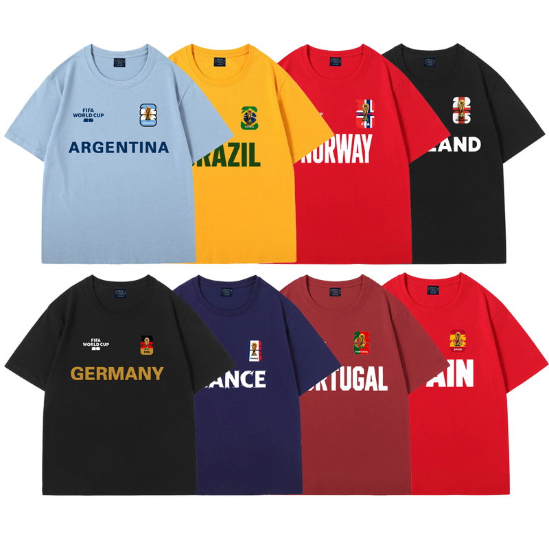 26 World Cup-Themed Short-Sleeved T-Shirts from Argentina, England, France, Germany, Portugal, Spain, Brazil, and Norway 26 World Cup-Themed Short-Sleeved T-Shirts from Argentina, England, France, Germany, Portugal, Spain, Brazil, and Norway