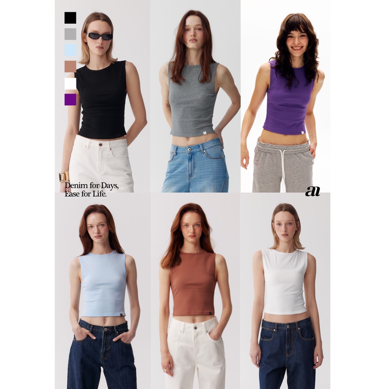 Madeinam Soft Elastic Cotton-Spandex Blend_Simplified Slim-Fit Short Round-Neck Thin-Edged Sleeveless Vest Top Madeinam Soft Elastic Cotton-Spandex Blend_Simplified Slim-Fit Short Round-Neck Thin-Edged Sleeveless Vest Top