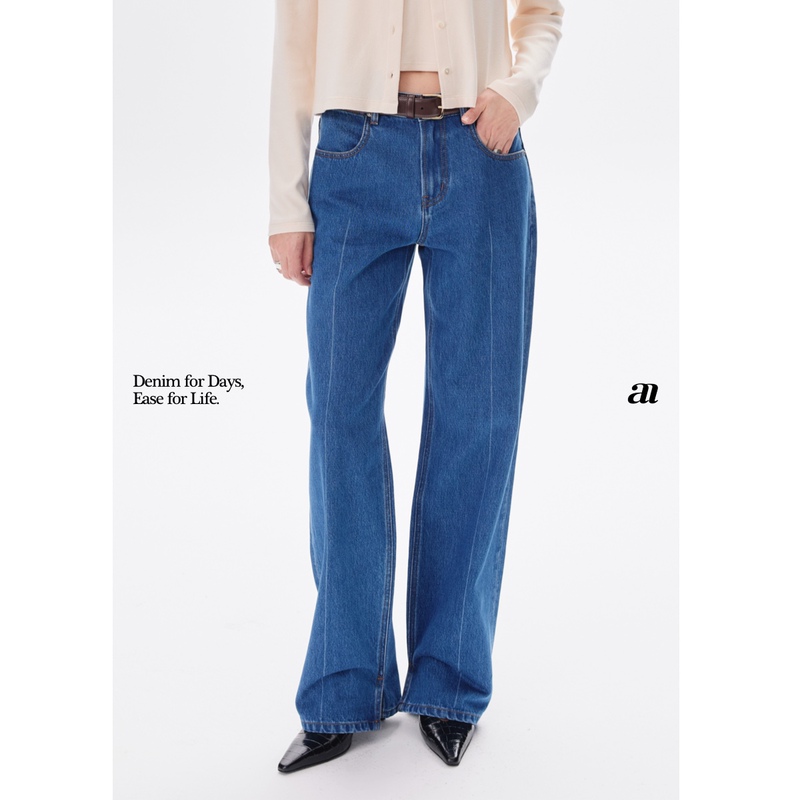 Madeinam【B7 Straight Seam Boyfriend Jeans】High-Quality Cotton Denim Low-Rise Slit Hem Jeans