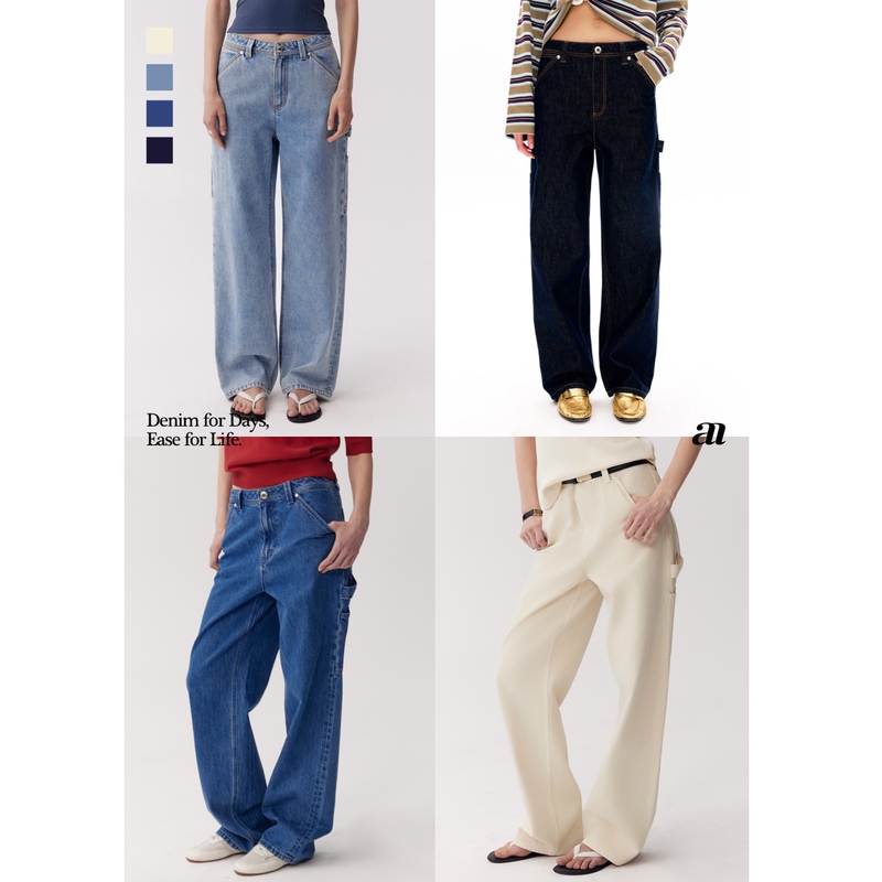 Madeinam【B9 Carpenter Pants】High-Quality Pure Cotton Denim Slim-Fit Mid-Low Waist Workwear Pocket Design Boyfriend Pants Madeinam【B9 Carpenter Pants】High-Quality Pure Cotton Denim Slim-Fit Mid-Low Waist Workwear Pocket Design Boyfriend Pants