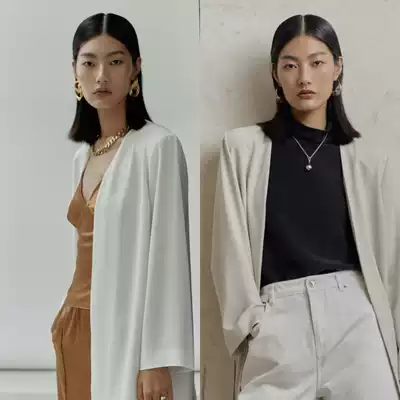 MADEINAM2020 summer new minimalist collarless shoulder pad design side slit sunscreen blazer women