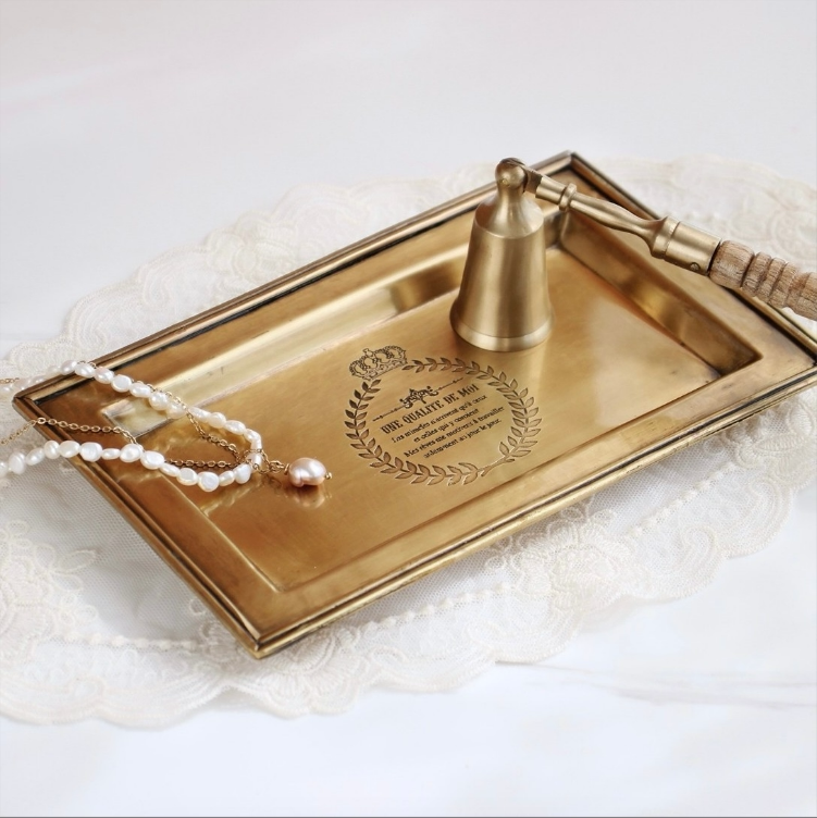 Indian Imported Brass Vintage Engraved Rectangular Tea Tray
