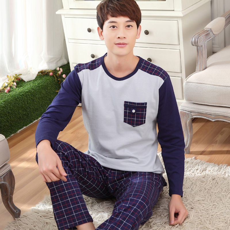 Men's cotton pajamas Autumn and winter fashion men's cotton home wear suit plus fat plus size long sleeve pajamas