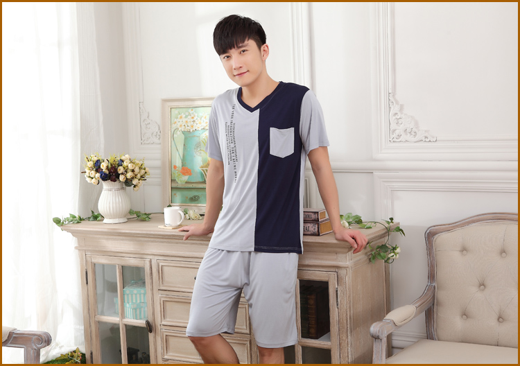 Mùa hè mát mẻ nam ngắn tay đồ ngủ nam mùa hè phương thức đồ ngủ dịch vụ nhà phù hợp với phần mỏng cộng với chất béo kích thước lớn đồ pijama nam