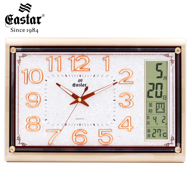 Oriental Star Living room wall-mounted bell oversize temperature calendar shows muted bedroom creative solid night light digital hanging clock