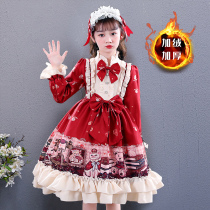 Loretta princess dress girl autumn winter plus suede thickened CUHK Girl girl red dress The dress for the New Years dress