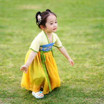 Hanfu Girls Summer 2022 new one-piece dress slim style retro short sleeves Childrens skirt in the country Wind Childrens skirts