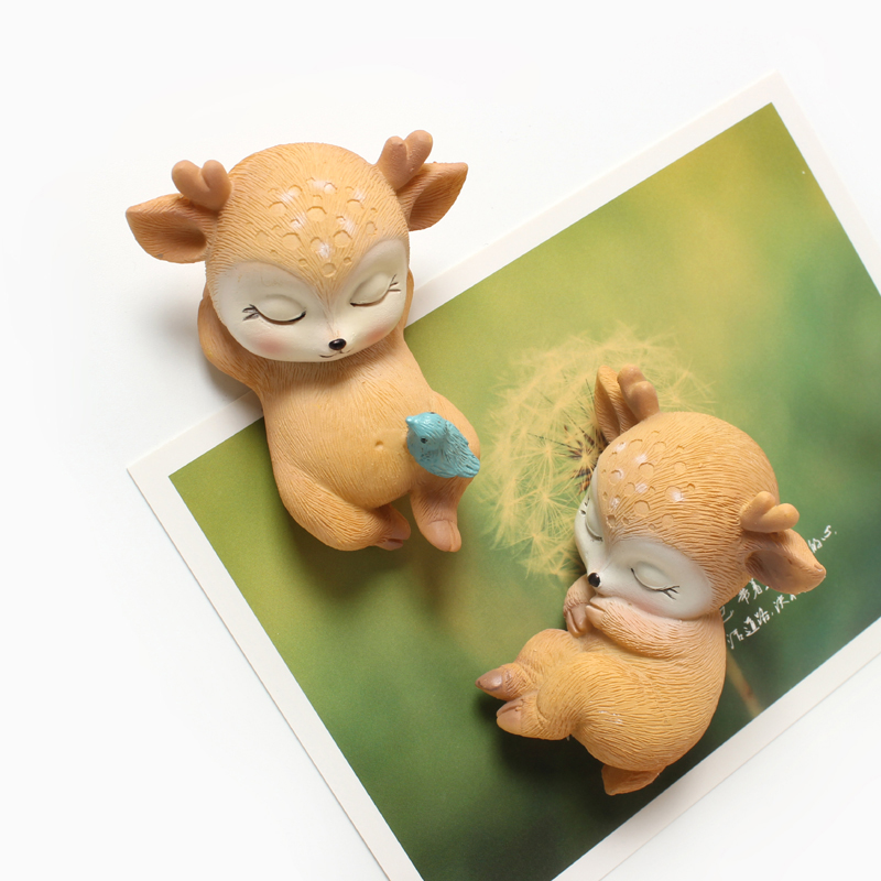 zakka creative cute sleep small deer animal fridge with magnet fridge home Decorative Magnet message sticker